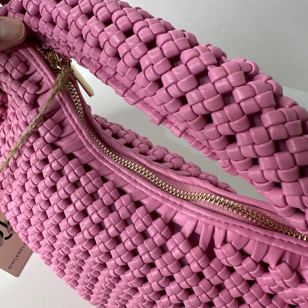 Sincerely Jules Bright Pink Woven Small Handbag Shoulder Bag Feminine Summer NEW